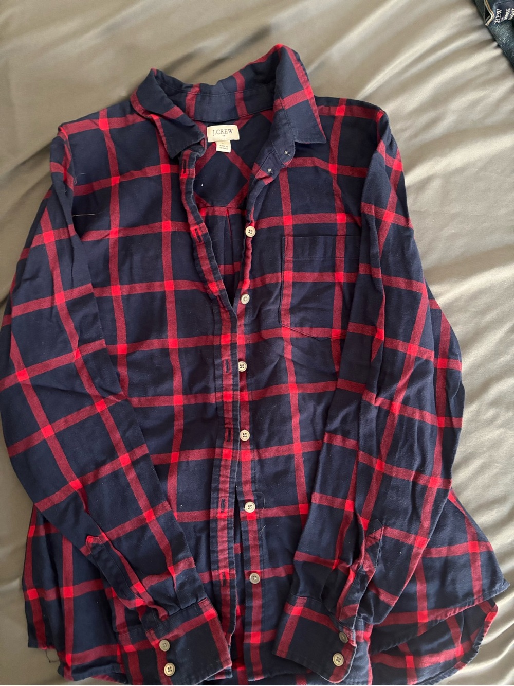 J. Crew womens Red and Navy Plaid Button-Down Shirt